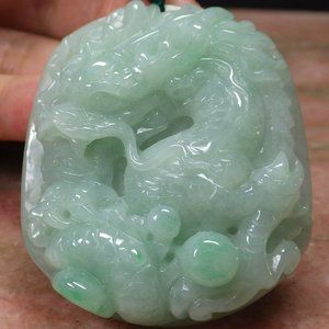 Certified Green Natural Burma A Jade jadeite Dragon Bead Beads Pendant Necklace